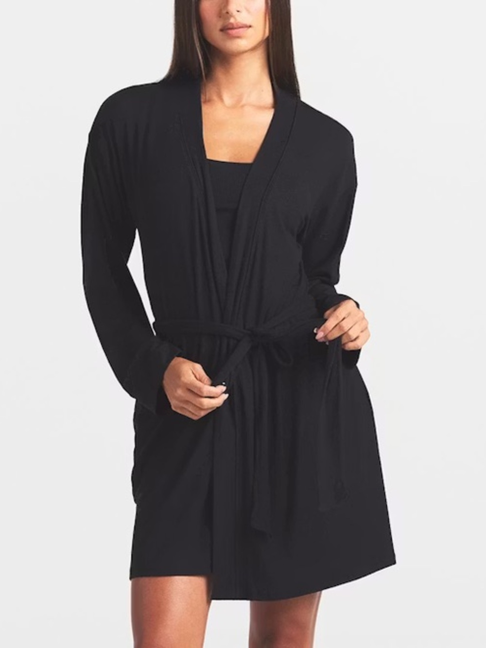 SKIMS 2XL Soft Lounge Short Black Wrap Robe Self Tie Waist